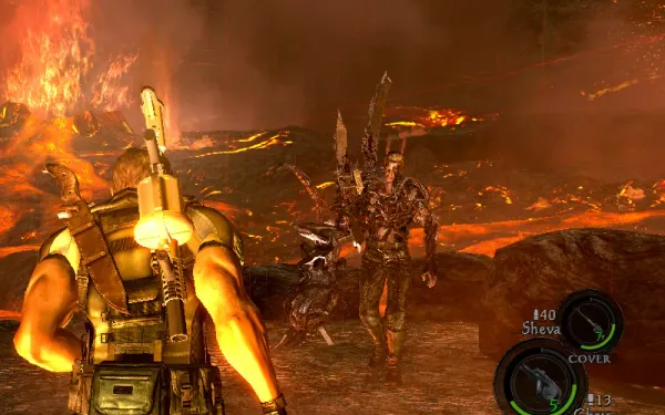 Uroboros Wesker en el volcán: su punto débil naranja está en la espalda, detrás del hombro izquierdo.