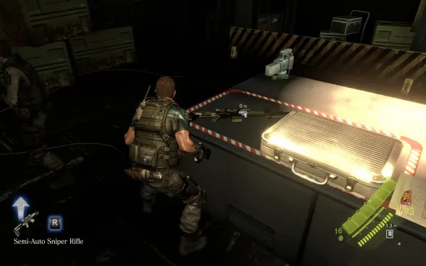 El hangar de popa: toma el Semi-Auto Sniper Rifle del maletín para los francotiradores.