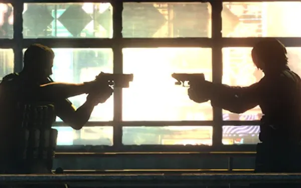 Leon y Chris se apuntan en el centro de investigación médica: es la intersección con Chris.