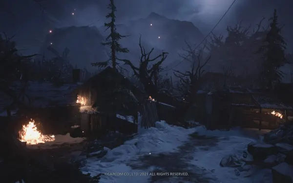 La aldea en llamas, tomada por los Lycans: Chris la cruza hasta la Maiden of War.