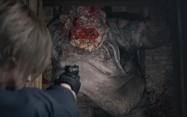 Chunk (Timothy) se le echa encima a Leon en el ático: toma la MSBG 500, que está cerca, y apunta a la cabeza.