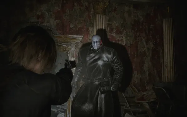 El Tyrant T-501 persigue a Leon por la R.P.D.: no se puede matar, solo huir.